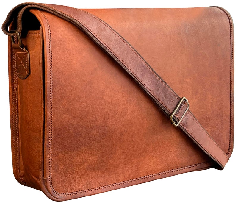 RUSTIC TOWN 14" Leather Messenger Bag for Men & Women â€“ Full Grain Vintage Crossbody Satchel â€“ Fits 13.3"/14" Laptop â€“ Ideal Briefcase for Work, Travel & College â€“ Adjustable Shoulder Strap - Image 1